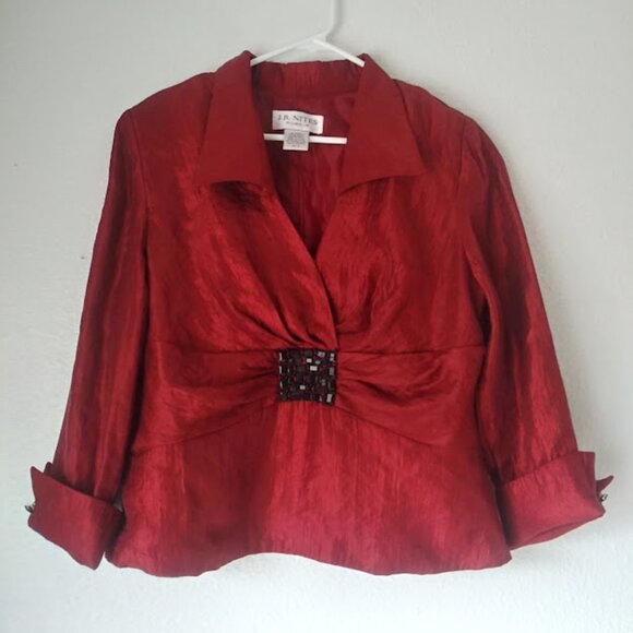 J.R. Nites by Carol Lin Red Blouse women's size 14 - Picture 1 of 16